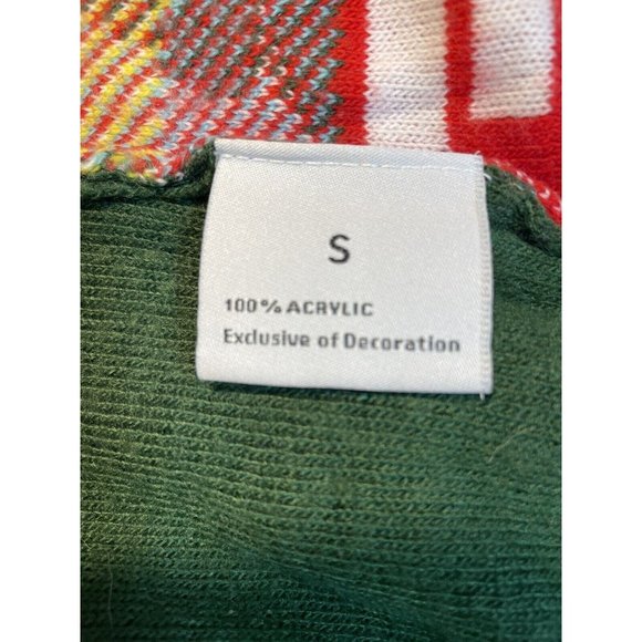 Christmas Sweater Vest Small Green And Red With Pixilated Deer, Ornaments, Santa - Picture 5 of 8